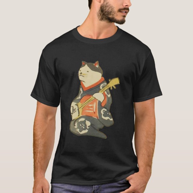 三味線を弾く猫, 国芳 Katze, die Gitarre, Kuniyoshi, Ukiyoe T-Shirt (Vorderseite)