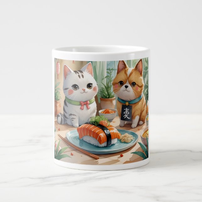 「仲良し猫の寿司時間（Cat Friends' Sushi Time）」 Jumbo-Tasse (Vorderseite)
