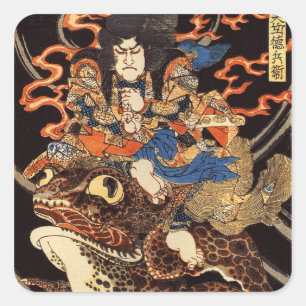侍 と 化 蛙, 国 芳 Samurai und Riesenfrosch, Kuniyoshi,  Quadratischer Aufkleber