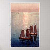 光 る 海, Glitternsee, Hiroshi Yoshida, Holzschnitt