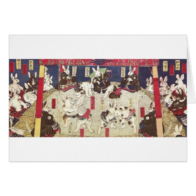 兎 相 撲, 芳 Sumo Rabbits, Yoshifuji, Ukiyo-e, (Vorderseite (Horizontal))