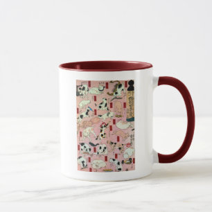 其のまま地口猫飼好五十三疋 （上）, 国芳 Katzen (1), Kuniyoshi, Tasse