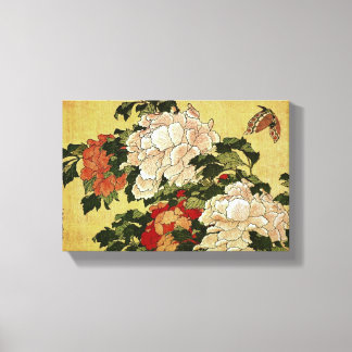 北 斎 Hokusai Peonies & Butterflies Kunstkunst Leinwanddruck
