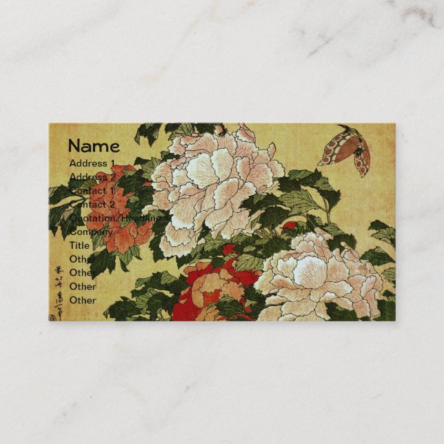 北 斎 Hokusai Peonies & Butterflies Kunstkunst Visitenkarte (Vorderseite)