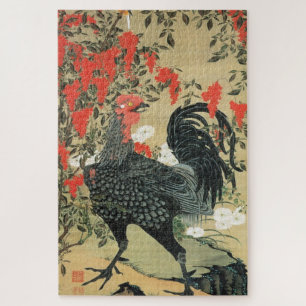 南 天 雄 図, 若 Rote Nuts und Rooster, Jakuchū, 鶏