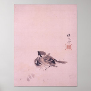 双 雀, 栖 Paar 鳳 Sparrow, Seihō, japanische Kunst Poster