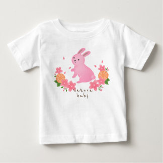 可愛い桜とピンクのうさぎ 日本 和風 cherry blossoms baby t-shirt