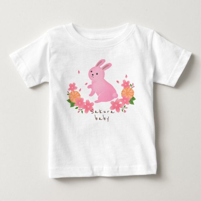 可愛い桜とピンクのうさぎ 日本 和風 cherry blossoms baby t-shirt (Vorderseite)