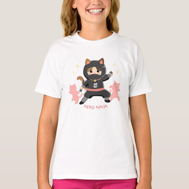 可愛い猫忍者 日本 ピンク Cat Ninja from Japan Pink T-Shirt (Vorderseite)