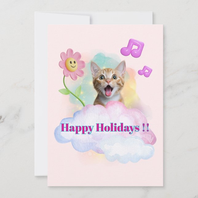 可愛い『Happy Holidays』おしゃべりねこ♡ Feiertagskarte (Vorderseite)