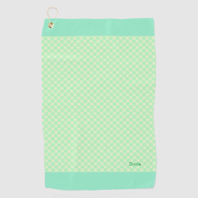 名前　カスタム　タータンチェック（ミントグリーン）       ゴルフタオル GOLFHANDTUCH (Vorderseite)