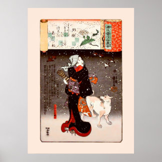 國 芳 Frau & Hund in Snow Kuniyoshi Kunst, Dichtung  Poster