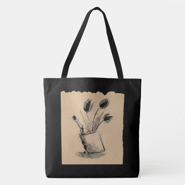 墨絵_チューリップとワイン TASCHE (Vorderseite)