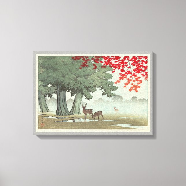 奈 公 園 鹿, Hirsch, Hasui Kawase, 良 Leinwanddruck (Vorderseite)