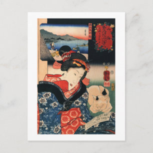 女 と 眠 猫, 国 und Schlafkatze, Kuniyoshi, る Postkarte
