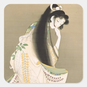 女 の 霊, 上 松 幽 Lady Ghost, Uemura Shōen, Japan Art A Quadratischer Aufkleber