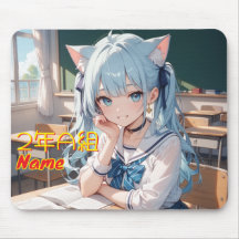 学校に通う猫耳娘のイラスト