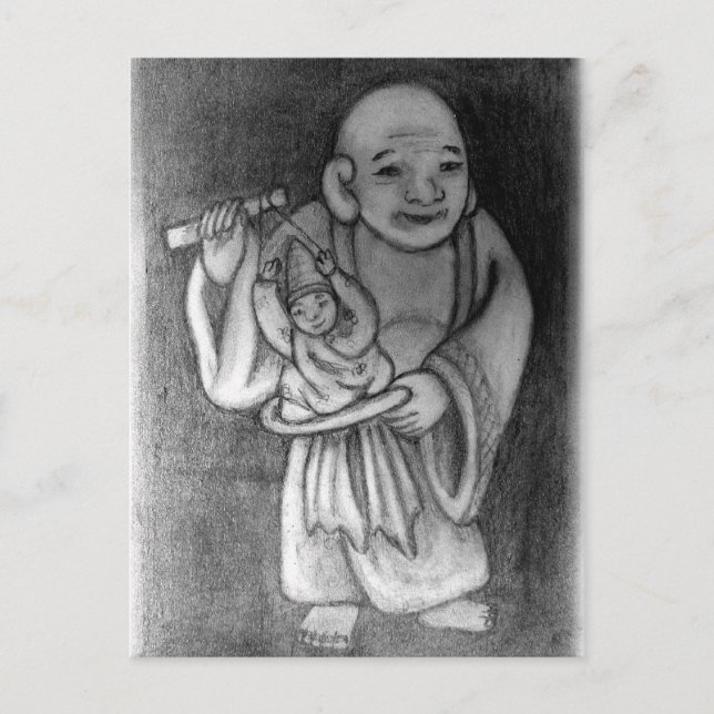 布 袋 Hotei als Puppenspieler Postkarte (Vorderseite)