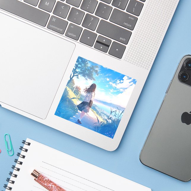 後ろ姿JKシール｜寿司娘 GenerativeAI Aufkleber (Laptop mit iPhone)