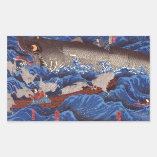 怪 鮫,国 Monsterhai, Kuniyoshi, Ukiyo-e物 Rechteckiger Aufkleber