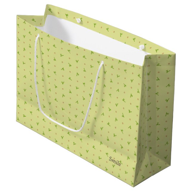 文字　カスタマイズ　とんぼ　イエロー  ラージペーパーバッグ GROßE GESCHENKTÜTE (Vorderseite Schrägansicht)