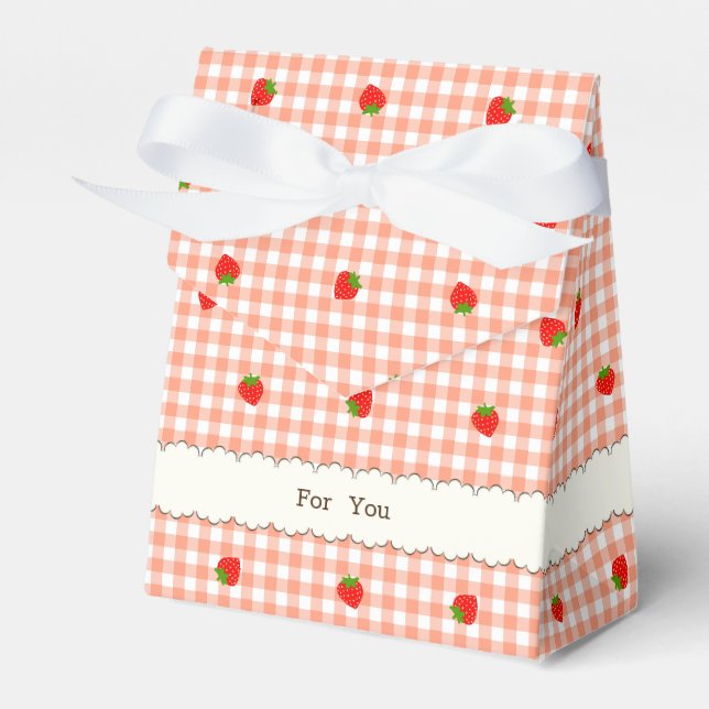 文字　カスタム　いちご＆ギンガムチェック（サーモンピンク）   フェイバーボックス GESCHENKSCHACHTEL (Vorderseite)