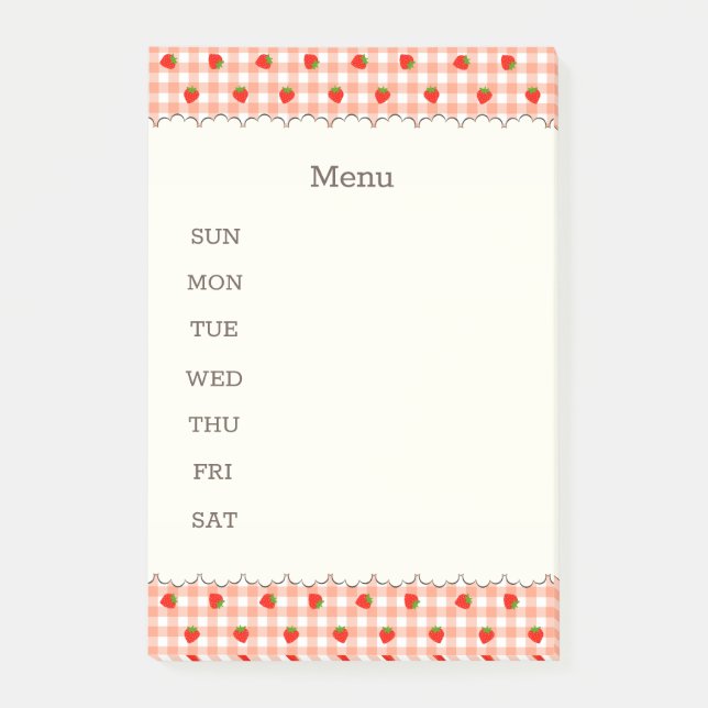 文字　カスタム　いちご＆チェック（オレンジ） ポストイット POST-IT KLEBEZETTEL (Vorderseite)