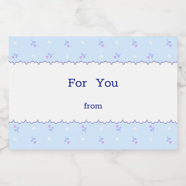 文字　カスタム　野ばら＆リボン（ブルー）    フードラベル LEBENSMITTELETIKETT (Einzelnes Label)