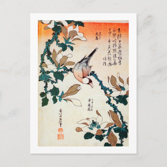 文 鳥 と コ シ, 北 Java Sparrow und Kobushi, Hokusai, ブ Postkarte (Vorderseite)