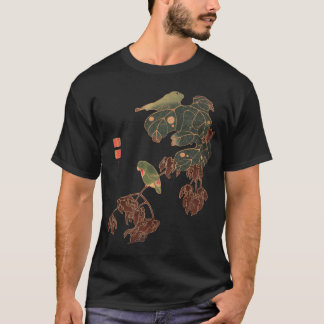 日本のオウムの浮世絵アートヴィンテージ鳥の版画グラフィック T-Shirt