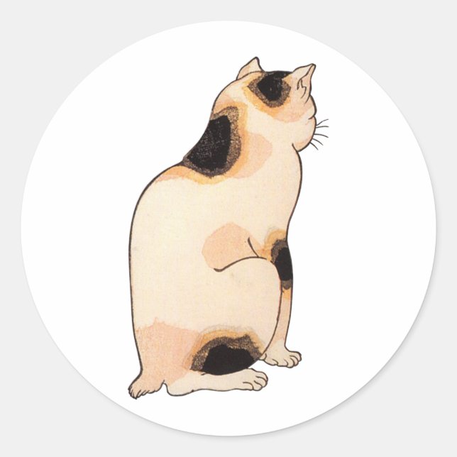 日本猫, 国芳 japanische Katze, Kuniyoshi, Ukiyo-e Runder Aufkleber (Vorderseite)