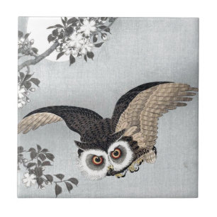 月とフクロウ, 古邨 Fliegen-Eule u. Mond, Koson, Ukiyo-e Fliese