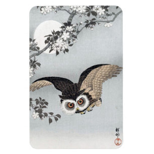 月 と ロ ウ, 古 邨 Flying Owl & Moon, Ukiyo-e Magnet