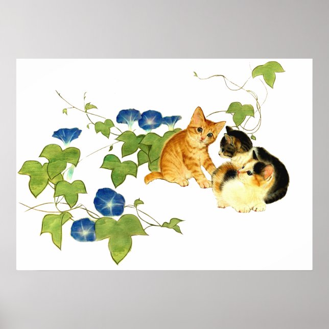 朝顔子猫図　Morning glory and kitten ポスター Poster (Vorne)