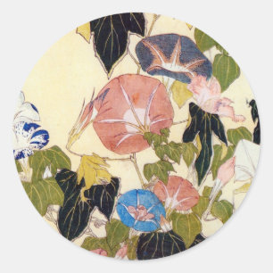 朝 顔, 北 斎 Morning Glory, Hokusai, Ukiyo-e Runder Aufkleber