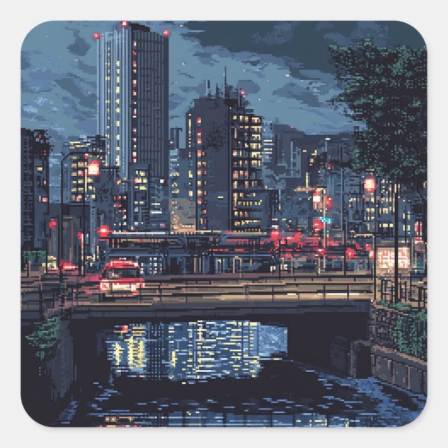 東京の夜景　ステッカー QUADRATISCHER AUFKLEBER (Vorderseite)