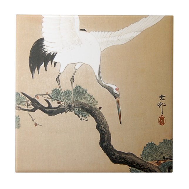 松に鶴, 古邨 Kran auf Kiefer, Koson, Ukiyo-e Fliese (Vorderseite)