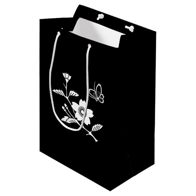 枝 桜 に 中 陰 飛 び 蝶 MITTLERE GESCHENKTÜTE (Vorderseite Schrägansicht)