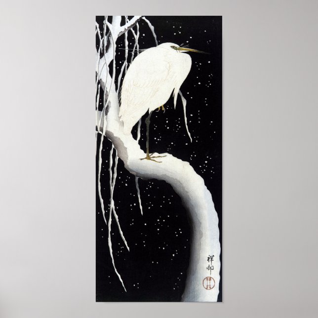 柳 に 鷺, 古 auf schneebedeckten Willow, Ohara Koson,  Poster (Vorne)