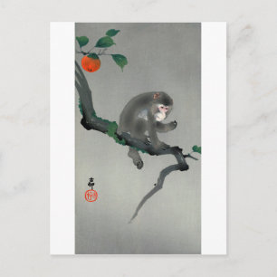 柿 に 猿, 古 Monkey am Persimmonbaum, Ohara Koson, Postkarte