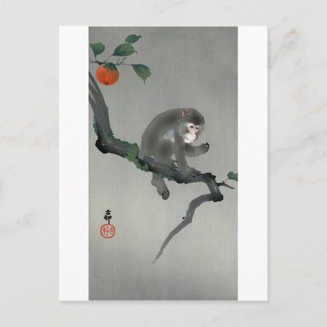 柿 に 猿, 古 Monkey am Persimmonbaum, Ohara Koson, Postkarte (Vorderseite)