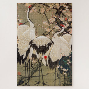 梅 花 群 図, 若 冲 Pflaumenblüten & Kraniche, Jakuchū