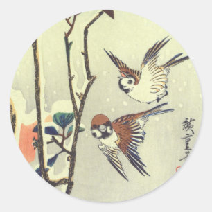 椿 雀, 広 重 Kamelien und Sparrow, Hiroshige, Ukiyo-e Runder Aufkleber