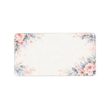 水彩フラワー 結婚式 宛名ラベル ダスティブルー&くすみピンク 花柄