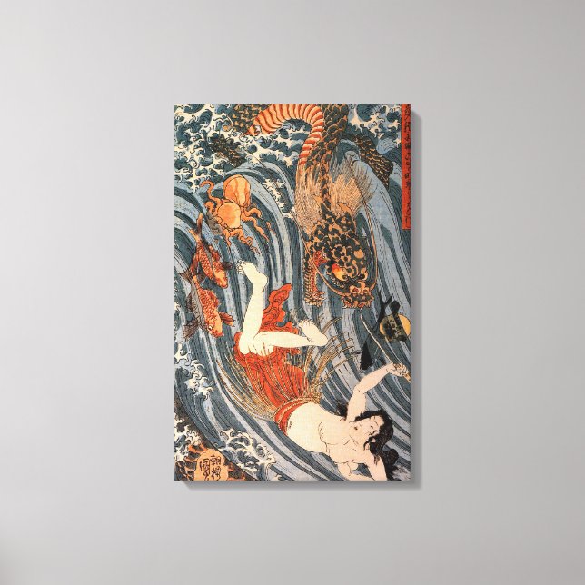 海 女 龍, 国 芳, Frauen & Drachen, Kuniyoshi, Ukiyo-e Leinwanddruck (Vorderseite)