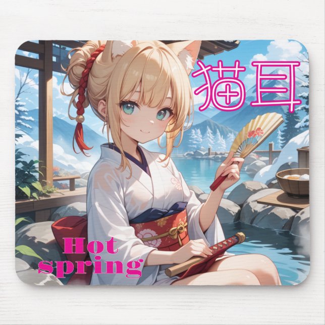 温泉にきた猫耳娘 MOUSEPAD (Vorne)