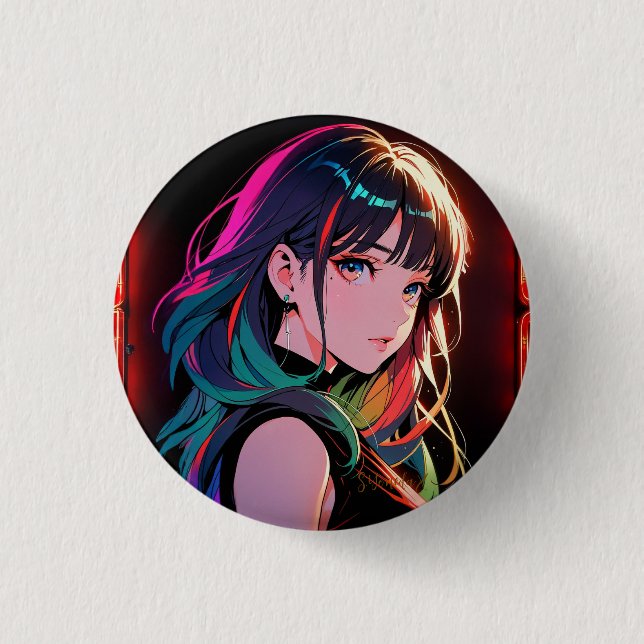 煌霞の少女【Radiant Haze Girl】セラミックタイル Button (Vorderseite)