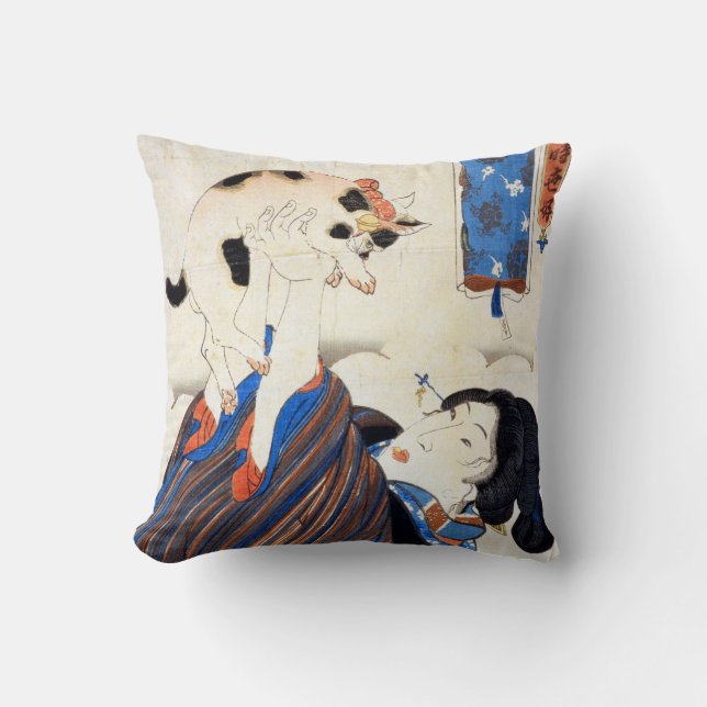 猫と女, 国芳 Katze und Frau, Kuniyoshi, Ukiyo-e Kissen (Vorderseite)