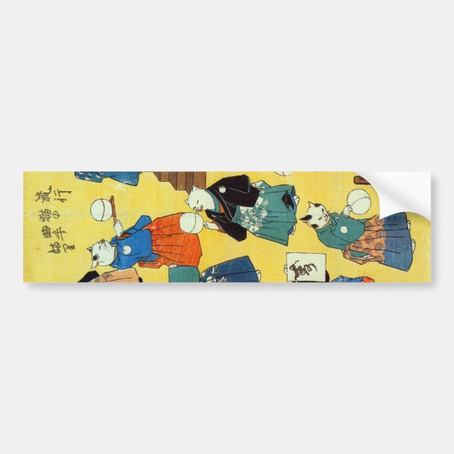 猫の曲芸師, 国芳 Akrobat der Katzen, Kuniyoshi, Ukiyo-e Autoaufkleber (Vorne)
