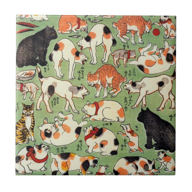 猫尽両めん合, 芳藤 Katzen der Edo-Ära, Yoshifuji, Ukiyo-e Fliese (Vorderseite)